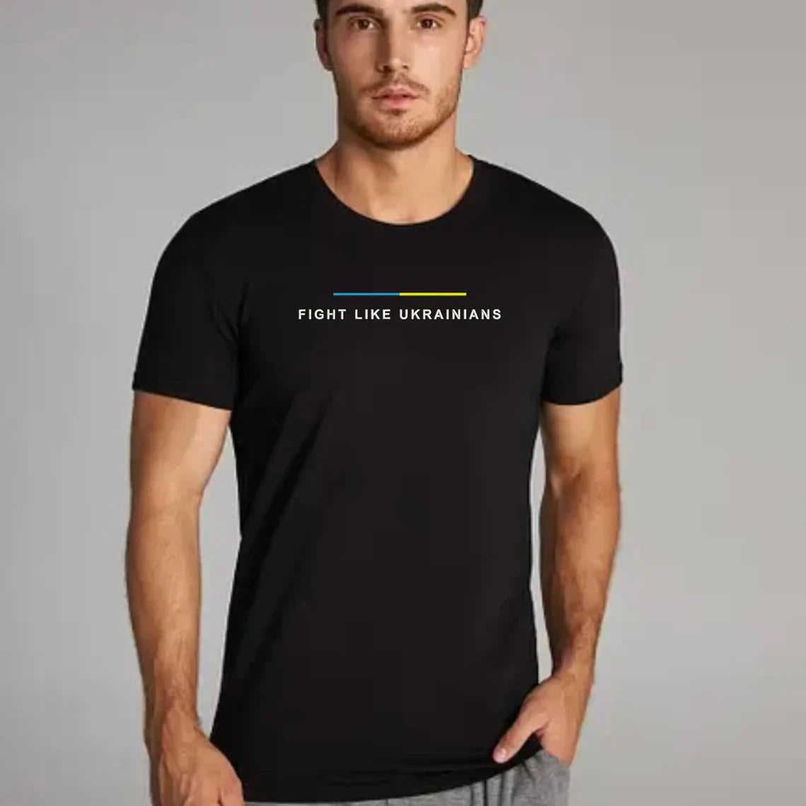 Zelensky Shirt with EMBROIDERED "Fight Like Ukrainians" (футболка чол.)
