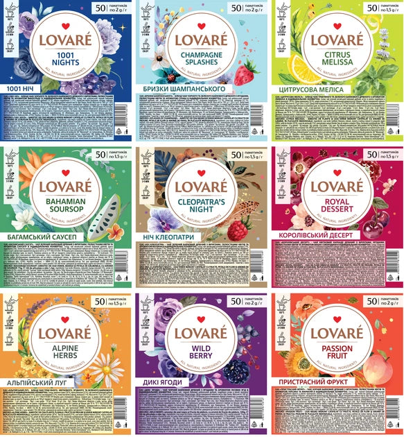 Lovare Premium Tea Variety Pack (450 Tea Bags, 9 Flavors Combo Set), Gourmet Herbal, Black & Green Tea Assortment, Ultimate Tea Lovers Gift Collection, 775g Big Pack