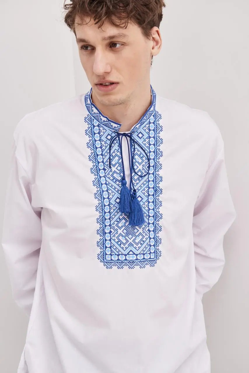 Ukrainian Vyshyvanka Shirt for Men in Poplin Cotton Blend with Traditional Embroidery | Luka Design | Handmade Ethnic Shirt from Ukraine