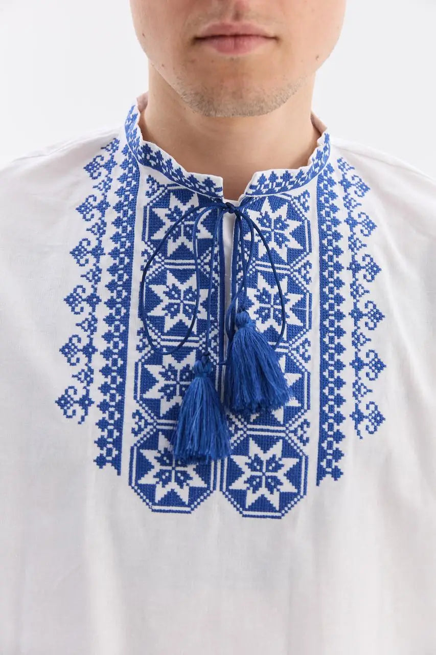 Ukrainian Vyshyvanka Shirt for Men in 100% Cotton with French Knot Embroidery | Zirka Design | Traditional Ukrainian Gift