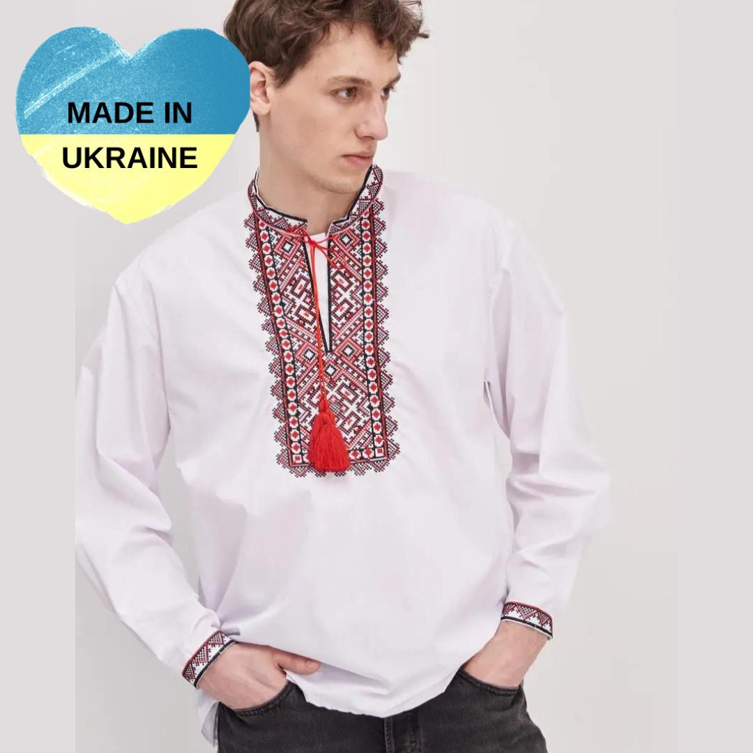 Ukrainian shirt good for men. Men's embroidered shirt. Ukrainian vyshyvanka. Traditional Ukrainian shirts with collar, Gift for Him Linen shirt