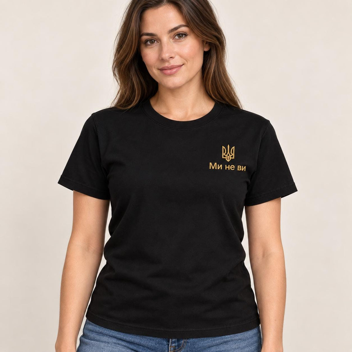 Women's Military Green Ukrainian T-Shirt with Gold Embroidery (Футболка)