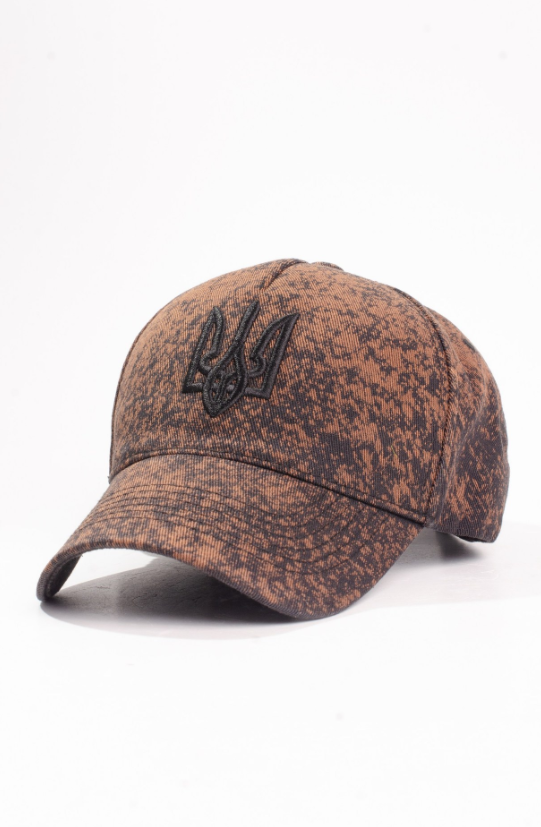 Brown Black Camo Baseball Cap with Ukrainian Trident Embroidery