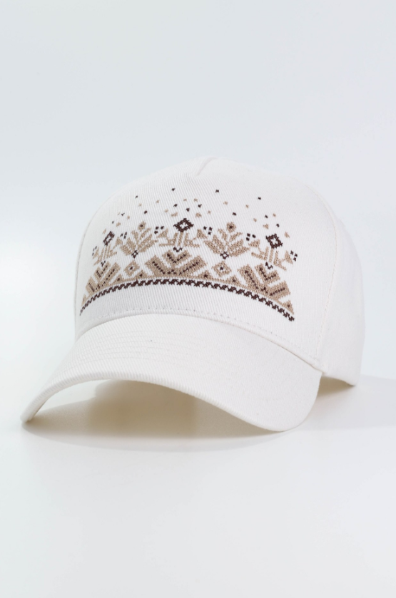 White Baseball Cap with Ukrainian Embroidery Pattern