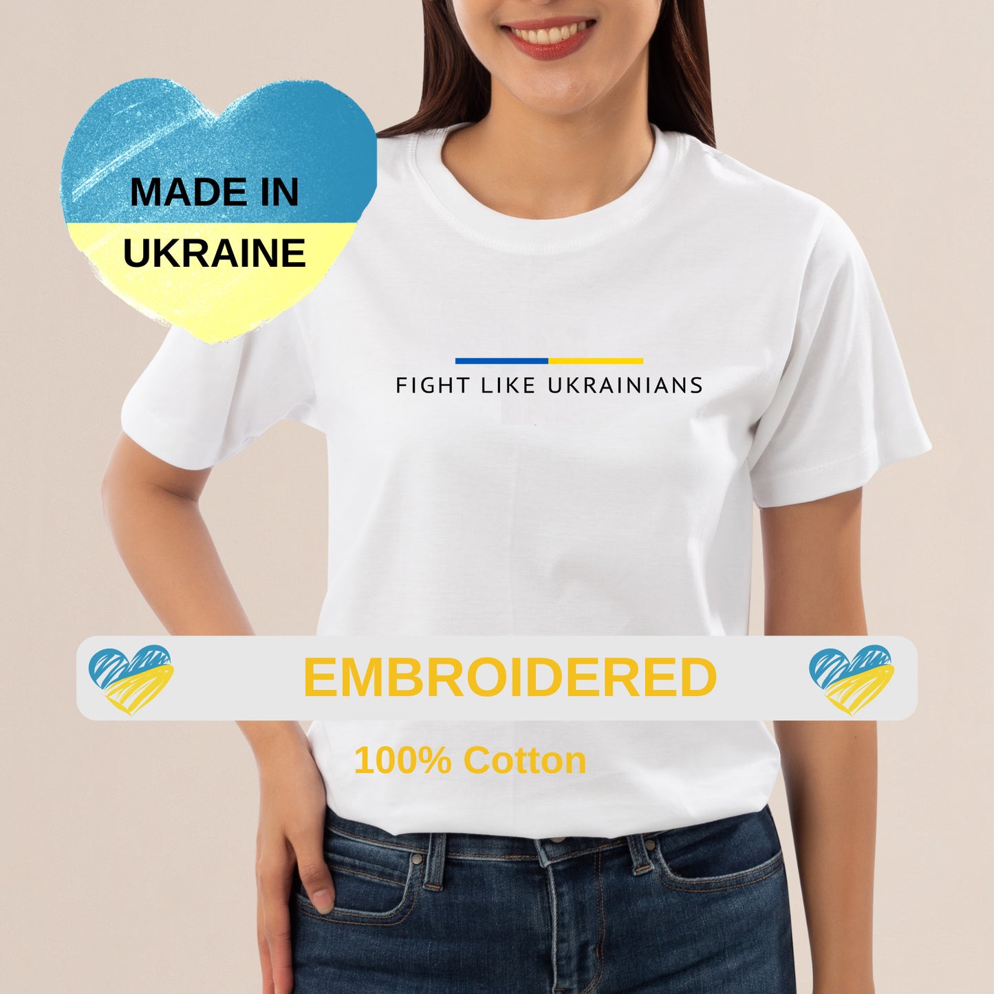 Zelensky Shirt with EMBROIDERED "Fight Like Ukrainians" for WOMEN (футболка жін..)