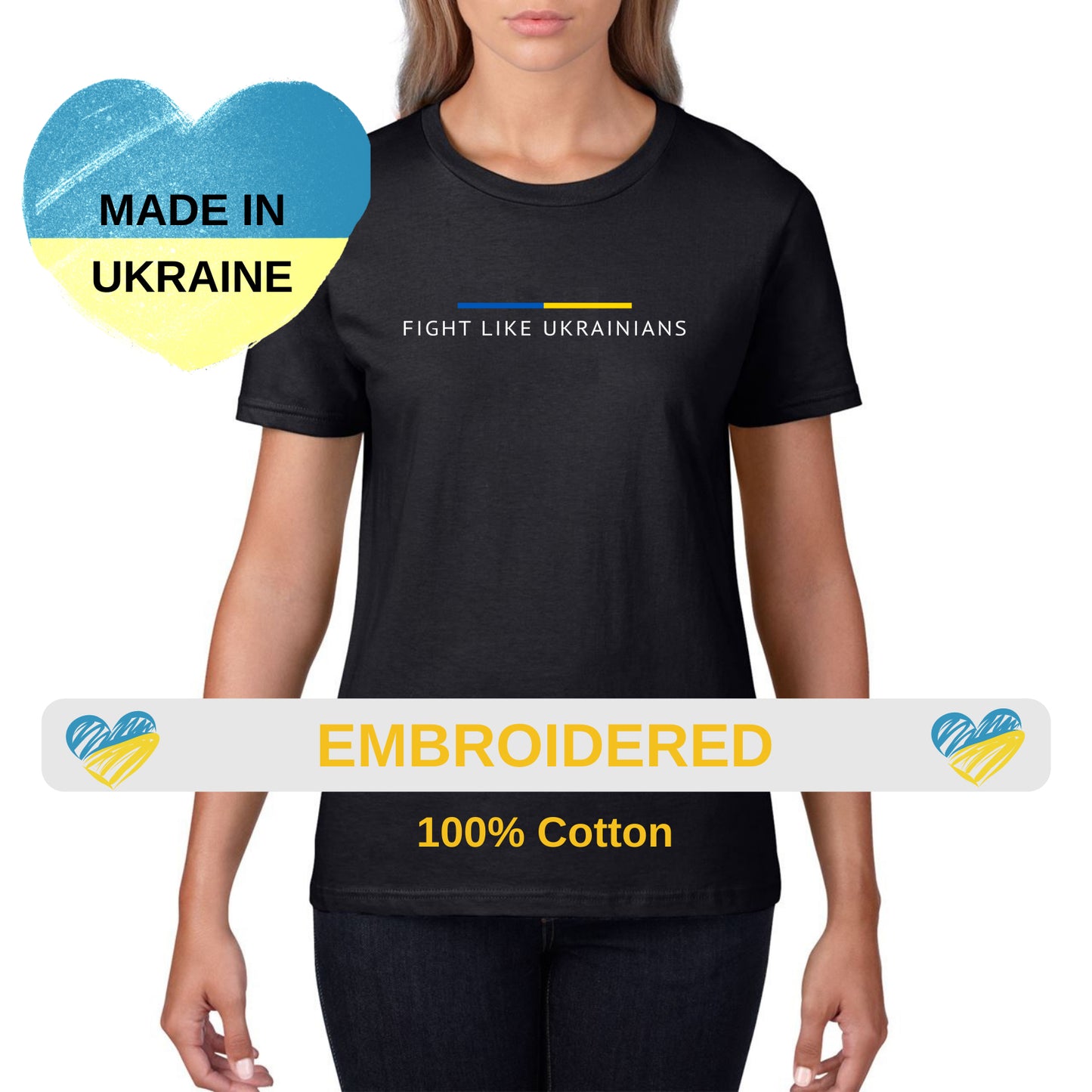 Zelensky Shirt with EMBROIDERED "Fight Like Ukrainians" for WOMEN (футболка жін..)