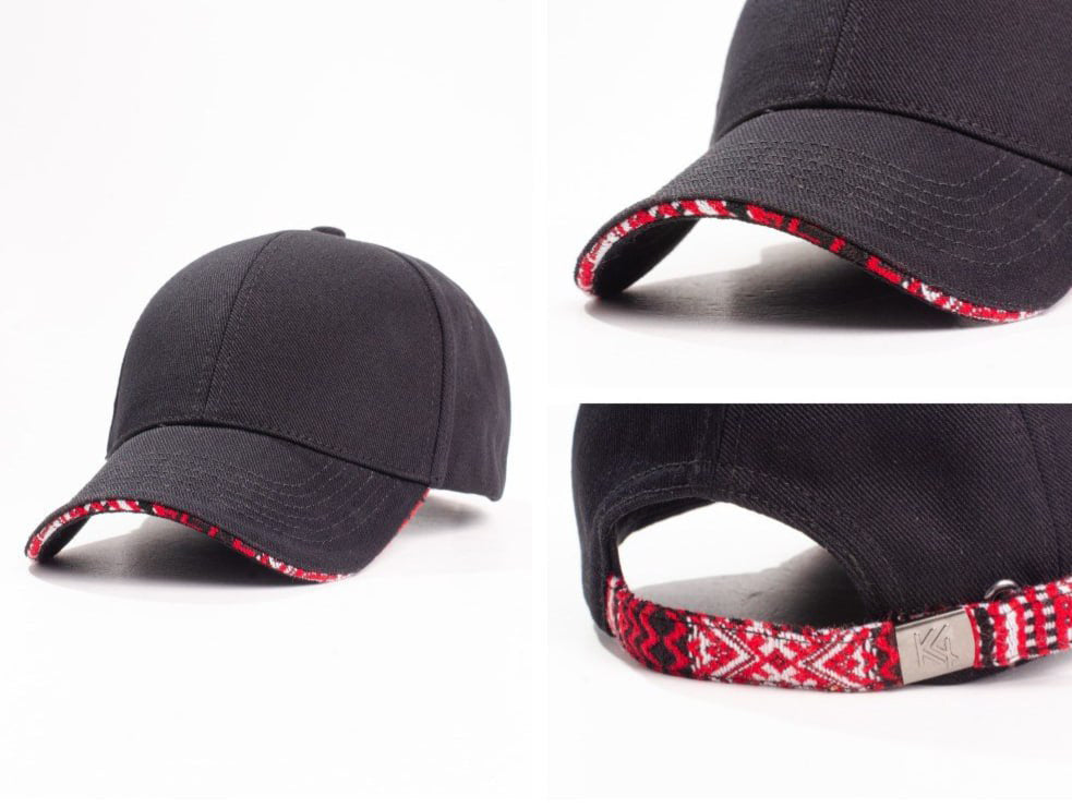 Black Baseball Cap with Ukrainian Folk Ornament Trim