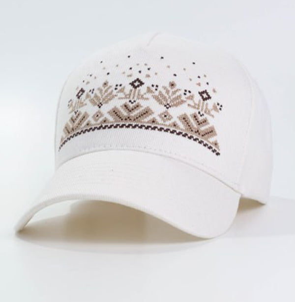 White Baseball Cap with Ukrainian Embroidery Pattern