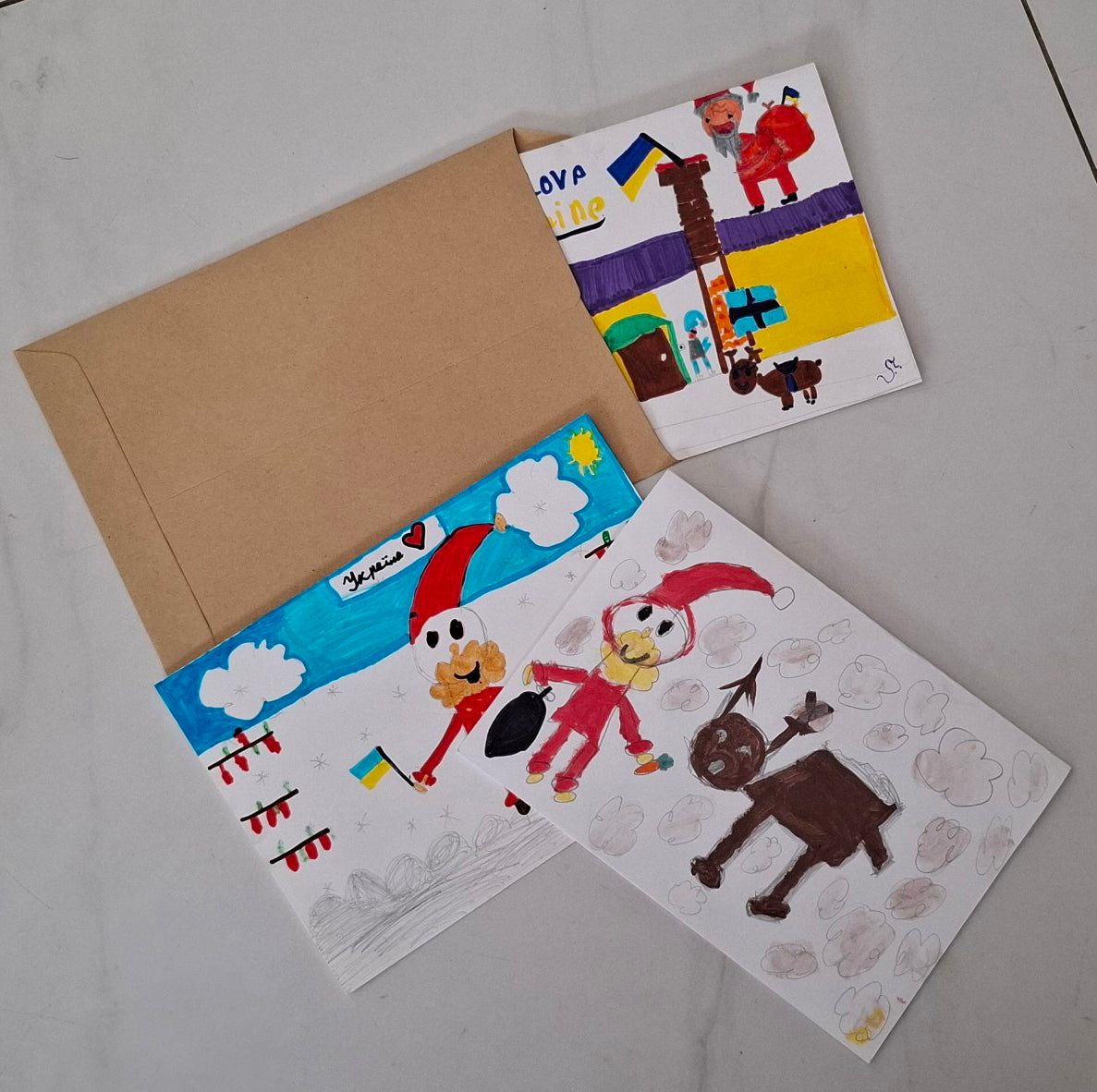 Hand-Drawn Christmas Card by Kids, One-of-a-Kind Holiday Card, Original Artwork by Sasha & Diana. Original Painting (Not a Digital File) (Дитяча листівка)