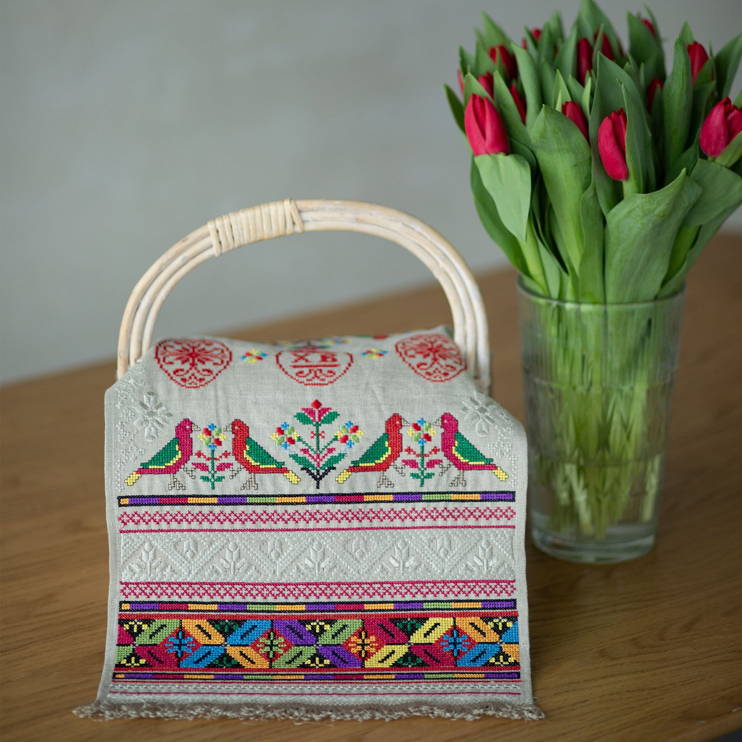 Beige Ukrainian Easter Towel, 30x66 cm, Embroidered Linen Rushnyk