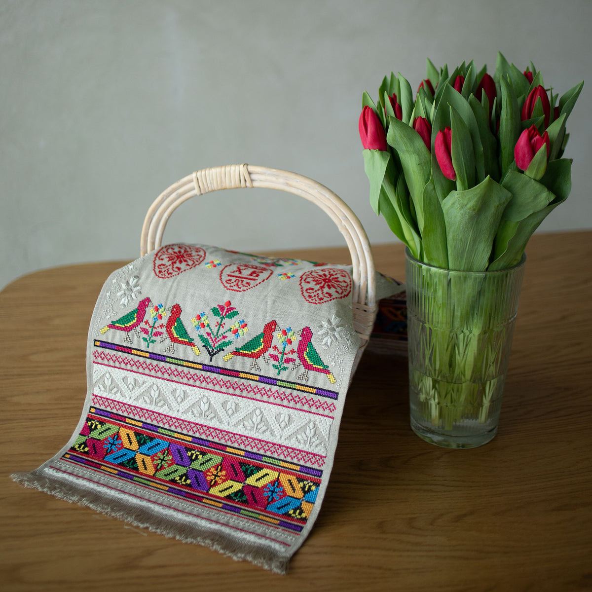 Beige Ukrainian Easter Towel, 30x66 cm, Embroidered Linen Rushnyk
