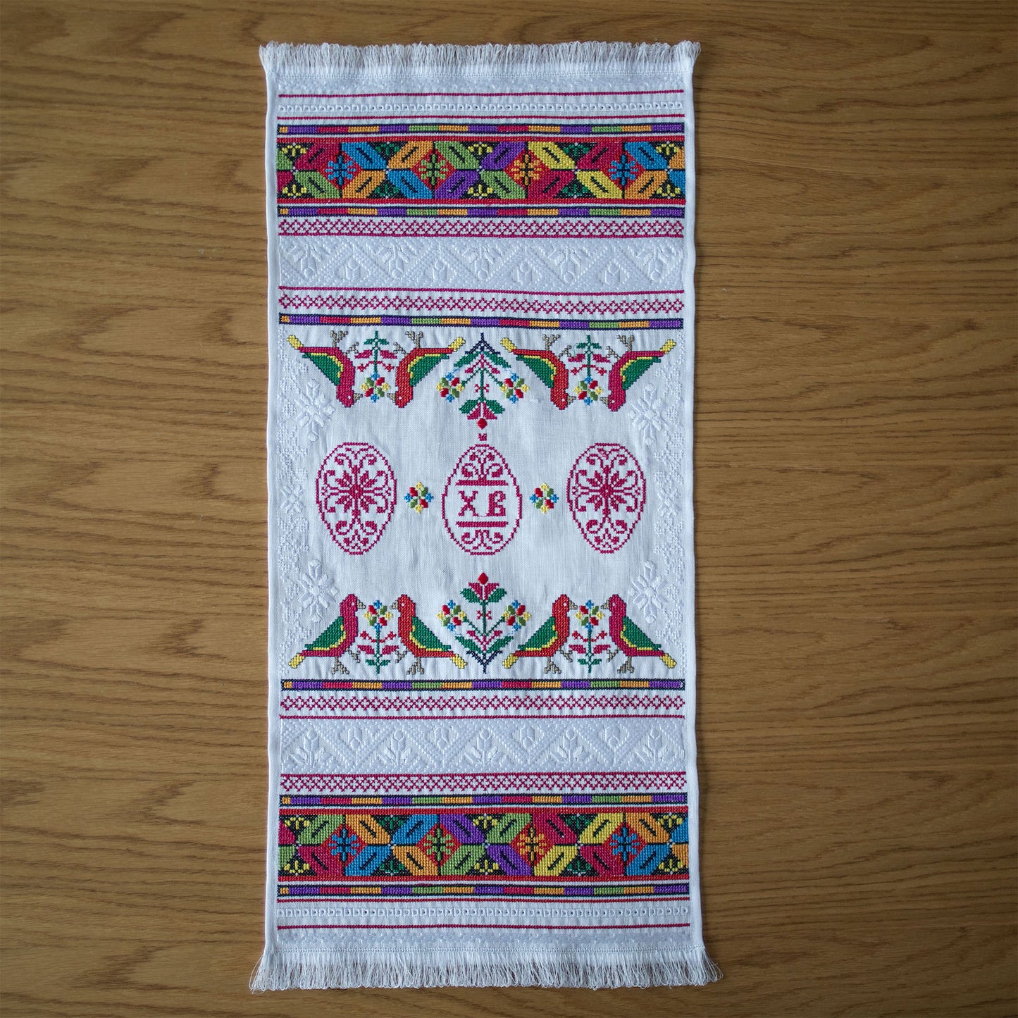 Ukrainian Easter Rushnyk, Embroidered White Towel, 30x66 cm, Traditional Easter Decor, Made in Ukraine