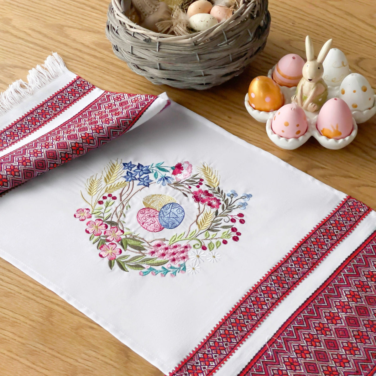 Ukrainian Easter Towel, Red Embroidered Rushnyk 80x31 cm, Perfect for Easter Decor