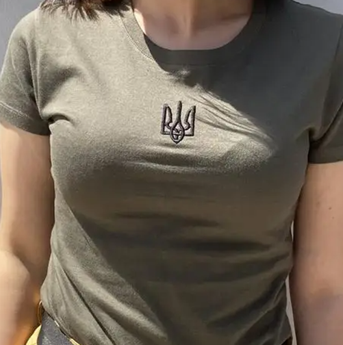 Ukrainian Embroidered T-shirt with trident for WOMEN. (Футболка з тризубом)