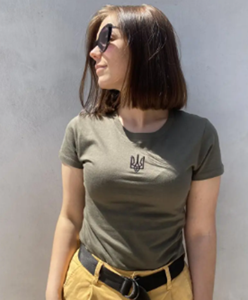 Ukrainian Embroidered T-shirt with trident for WOMEN. (Футболка з тризубом)