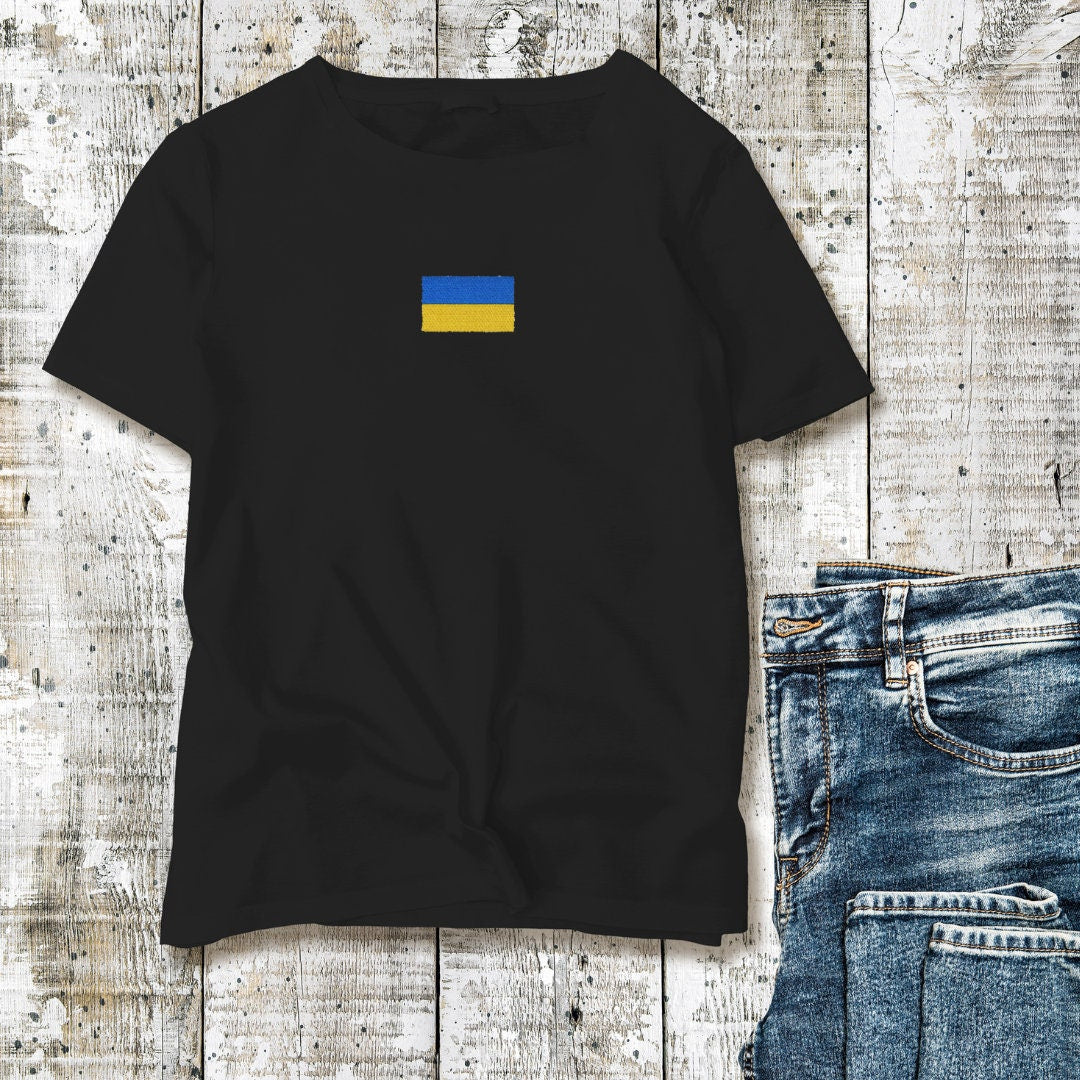 Ukrainian T Shirt with Embroidered Ukrainian Flag (Футболка чол.)