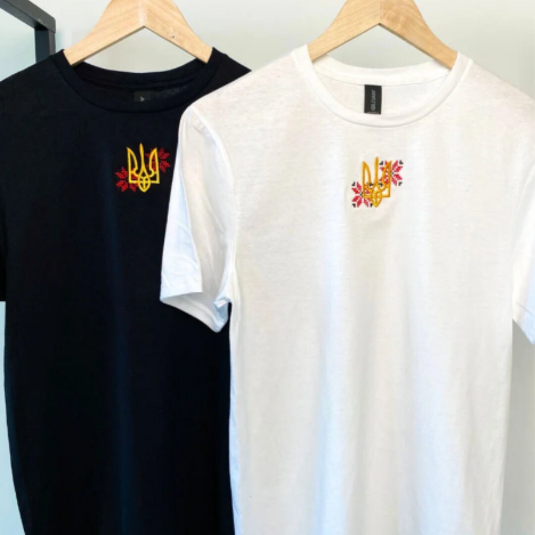 Fashionable Women's Ukrainian T shirt with Embroidery and Trident (Футболка жін.)