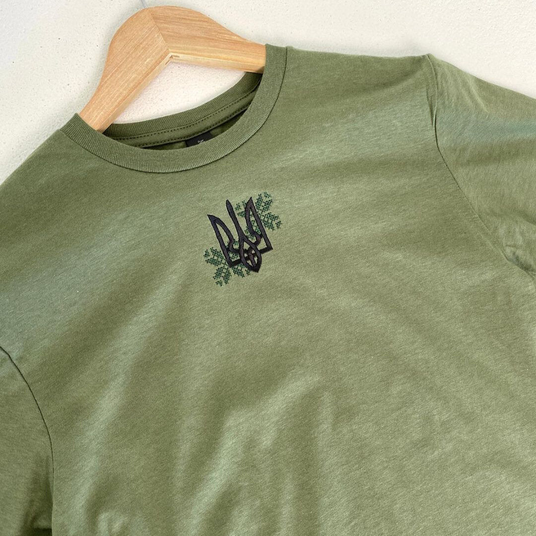 Fashionable Women's Ukrainian T shirt with Embroidery and Trident (Футболка жін.)