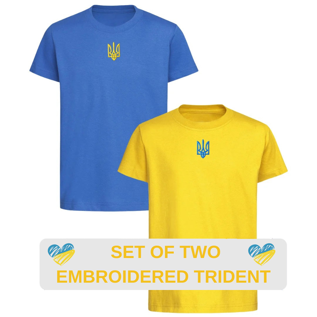T-shirts BLUE+YELLOW with Tridents. Sold as a pair only! (набір футболок синьожовті)