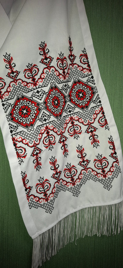 Ukrainian Rushnyk "Zlahoda" Black and Red – Traditional Embroidered Towel on Homespun Fabric – Cross-Stitch Machine Embroidery 175x32cm