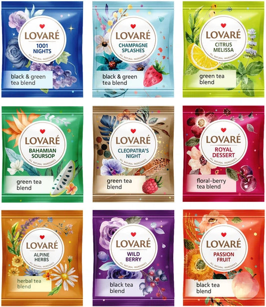 Lovare Premium Tea Variety Pack (450 Tea Bags, 9 Flavors Combo Set), Gourmet Herbal, Black & Green Tea Assortment, Ultimate Tea Lovers Gift Collection, 775g Big Pack