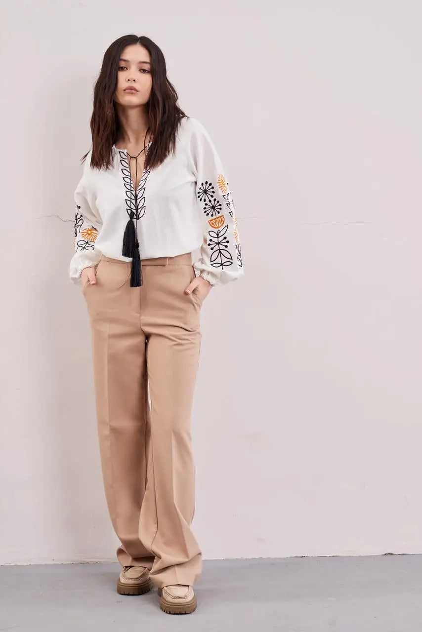 Ukrainian Embroidered Blouse for Women with Sunflower Motif | Sonyashnyky Vyshyvanka in Cotton Linen Blend | Traditional Handmade Shirt