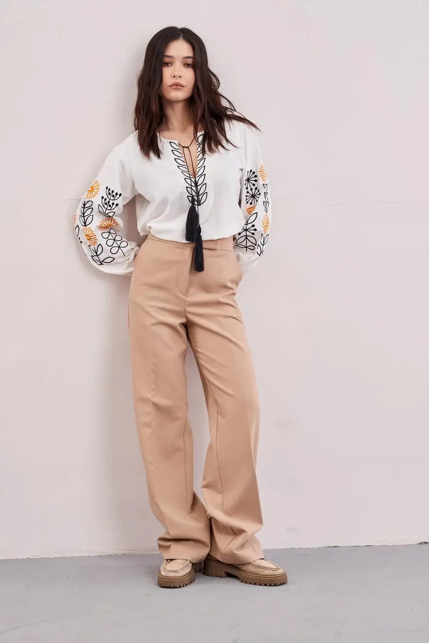 Ukrainian Embroidered Blouse for Women with Sunflower Motif | Sonyashnyky Vyshyvanka in Cotton Linen Blend | Traditional Handmade Shirt