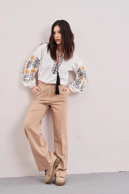 Ukrainian Embroidered Blouse for Women with Sunflower Motif | Sonyashnyky Vyshyvanka in Cotton Linen Blend | Traditional Handmade Shirt