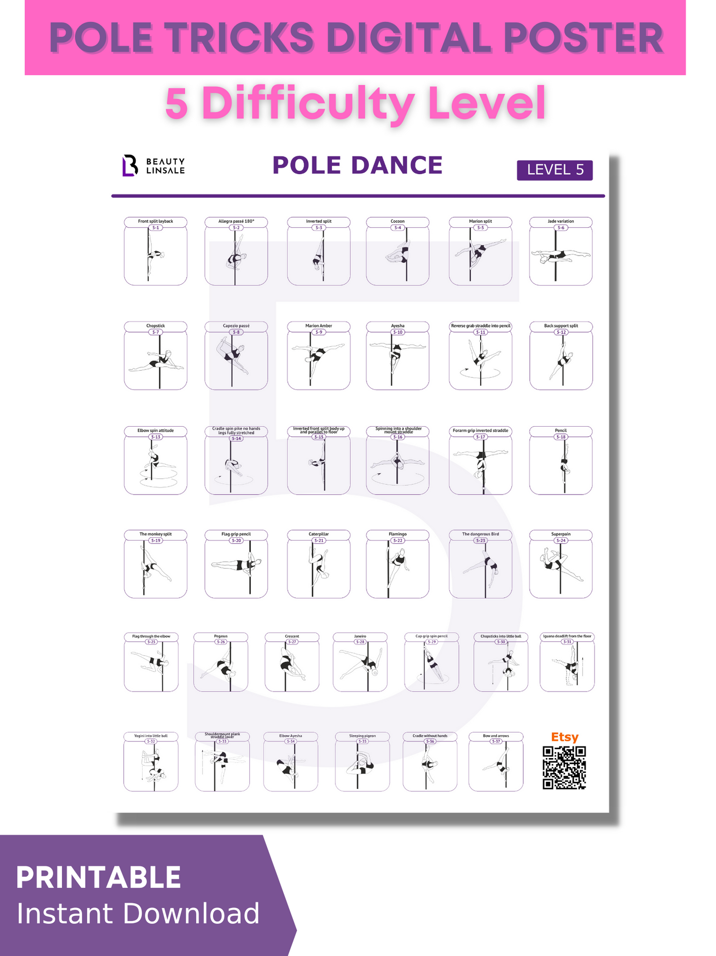 Pole Dance Poster Digital (PDF) - 5 level