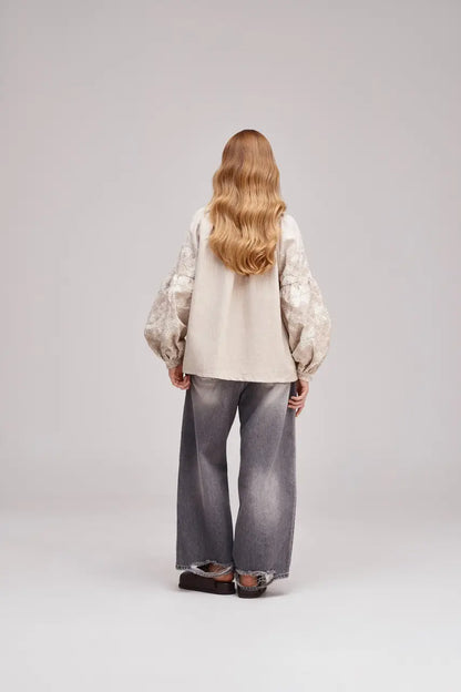 Ukrainian Embroidered Blouse for Women in Nettle Linen Blend | Poltavshchyna Vyshyvanka with Satin Stitch Embroidery | Made in Ukraine