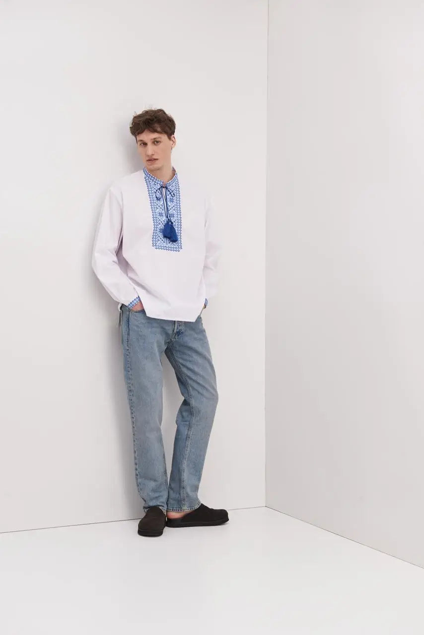 Ukrainian Vyshyvanka Shirt for Men in Poplin Cotton Blend with Traditional Embroidery | Ustym Design | Handmade Ethnic Shirt from Ukraine