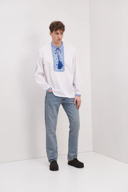 Ukrainian Vyshyvanka Shirt for Men in Poplin Cotton Blend with Traditional Embroidery | Ustym Design | Handmade Ethnic Shirt from Ukraine