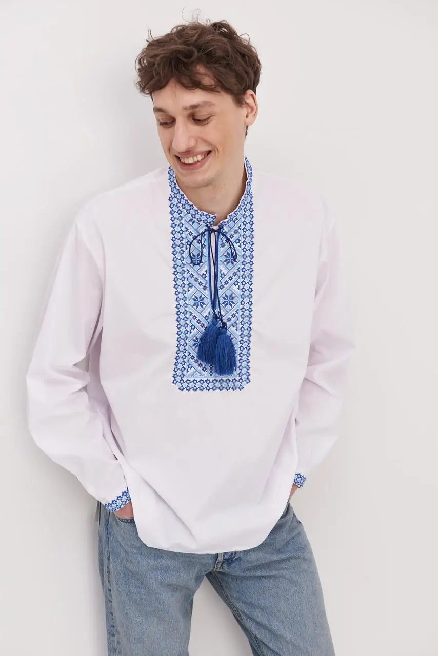 Ukrainian Vyshyvanka Shirt for Men in Poplin Cotton Blend with Traditional Embroidery | Ustym Design | Handmade Ethnic Shirt from Ukraine