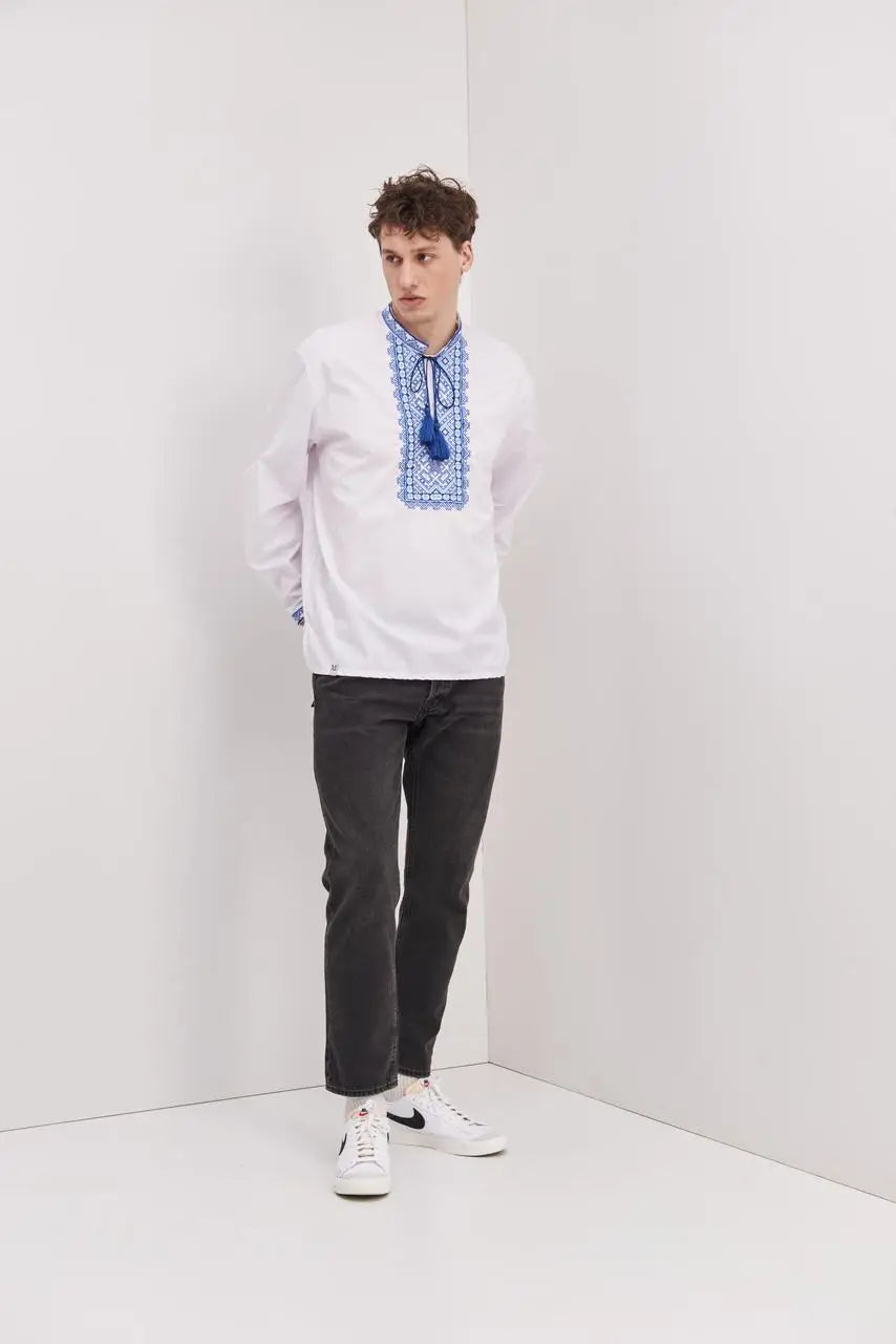 Ukrainian Vyshyvanka Shirt for Men in Poplin Cotton Blend with Traditional Embroidery | Luka Design | Handmade Ethnic Shirt from Ukraine