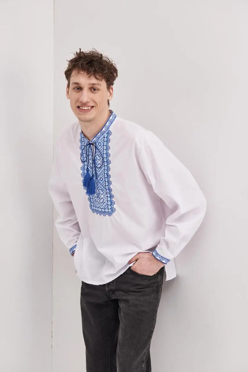 Ukrainian Vyshyvanka Shirt for Men in Poplin Cotton Blend with Traditional Embroidery | Luka Design | Handmade Ethnic Shirt from Ukraine