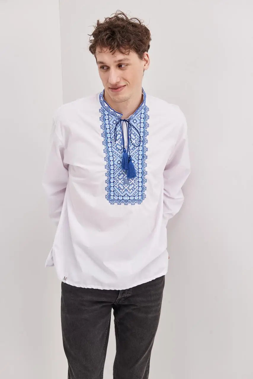 Ukrainian Vyshyvanka Shirt for Men in Poplin Cotton Blend with Traditional Embroidery | Luka Design | Handmade Ethnic Shirt from Ukraine