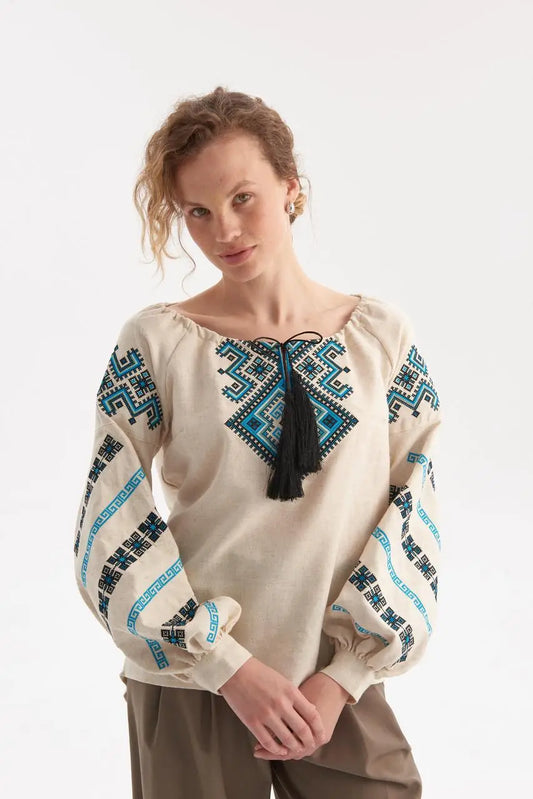 Ukrainian Embroidered Blouse for Women in Cotton Blend | Sviatoslava Vyshyvanka Shirt with Traditional Embroidery | Made in Ukraine