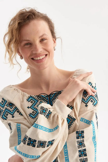 Ukrainian Embroidered Blouse for Women in Cotton Blend | Sviatoslava Vyshyvanka Shirt with Traditional Embroidery | Made in Ukraine