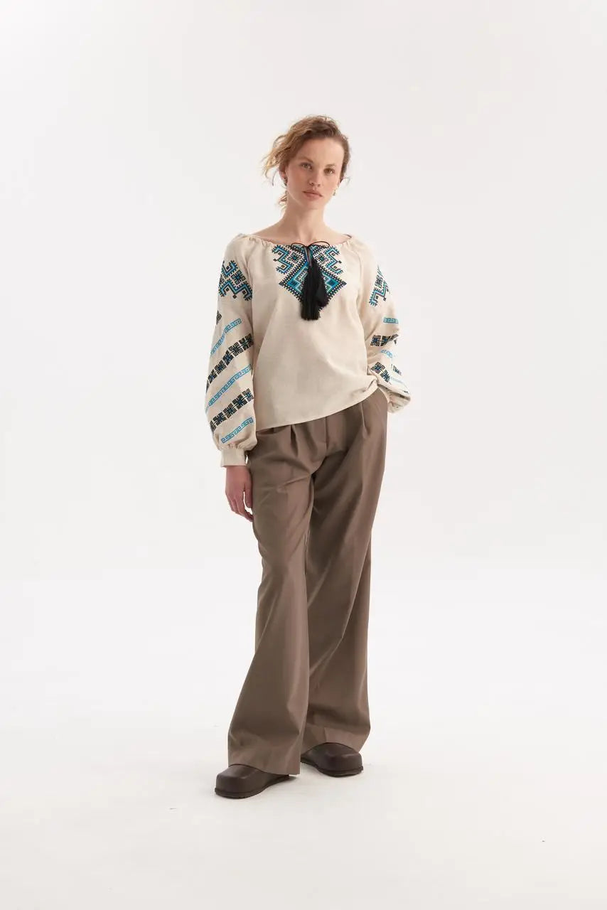 Ukrainian Embroidered Blouse for Women in Cotton Blend | Sviatoslava Vyshyvanka Shirt with Traditional Embroidery | Made in Ukraine