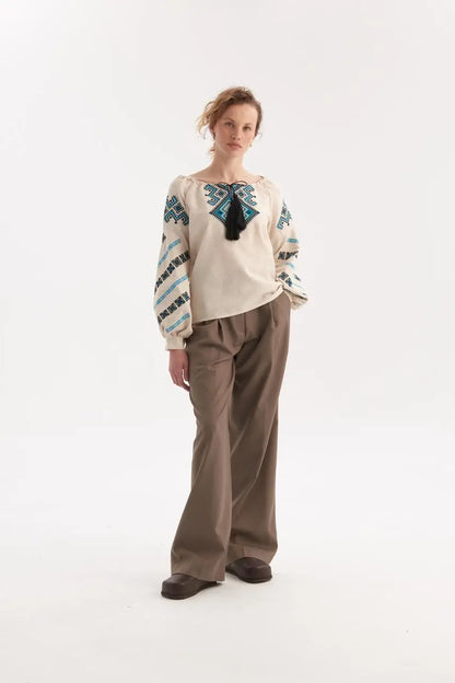 Ukrainian Embroidered Blouse for Women in Cotton Blend | Sviatoslava Vyshyvanka Shirt with Traditional Embroidery | Made in Ukraine