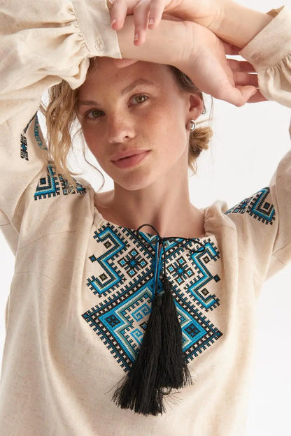 Ukrainian Embroidered Blouse for Women in Cotton Blend | Sviatoslava Vyshyvanka Shirt with Traditional Embroidery | Made in Ukraine