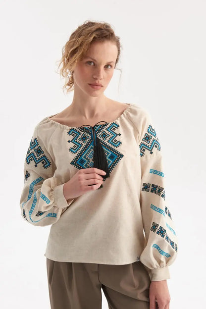 Ukrainian Embroidered Blouse for Women in Cotton Blend | Sviatoslava Vyshyvanka Shirt with Traditional Embroidery | Made in Ukraine