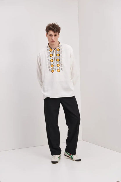 Ukrainian Vyshyvanka Shirt for Men in Cotton Linen Blend with Traditional Embroidery | Danylo Design | Handmade Ukrainian Clothing