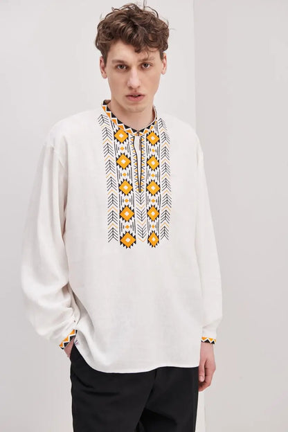 Ukrainian Vyshyvanka Shirt for Men in Cotton Linen Blend with Traditional Embroidery | Danylo Design | Handmade Ukrainian Clothing