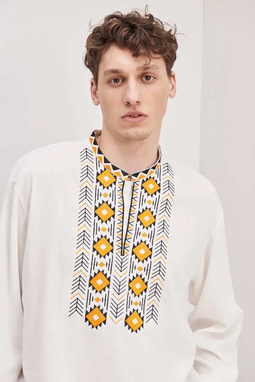 Ukrainian Vyshyvanka Shirt for Men in Cotton Linen Blend with Traditional Embroidery | Danylo Design | Handmade Ukrainian Clothing