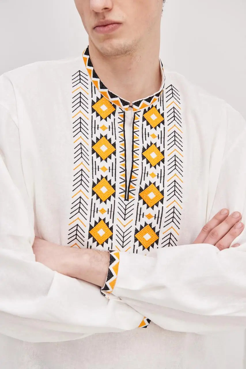 Ukrainian Vyshyvanka Shirt for Men in Cotton Linen Blend with Traditional Embroidery | Danylo Design | Handmade Ukrainian Clothing