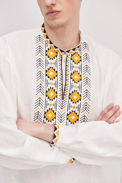 Ukrainian Vyshyvanka Shirt for Men in Cotton Linen Blend with Traditional Embroidery | Danylo Design | Handmade Ukrainian Clothing