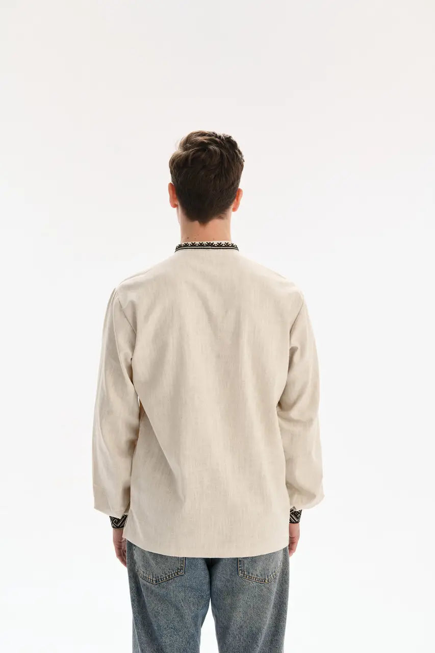 Traditional Ukrainian Vyshyvanka Shirt for Men in Nettle and Linen Blend with Machine Embroidery | Ukrainian Gift | Made in Ukraine