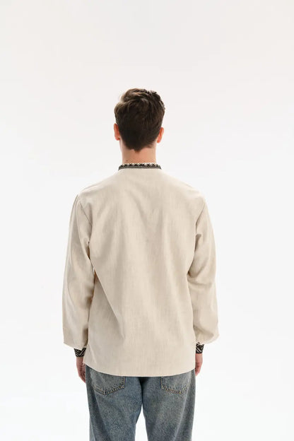 Traditional Ukrainian Vyshyvanka Shirt for Men in Nettle and Linen Blend with Machine Embroidery | Ukrainian Gift | Made in Ukraine