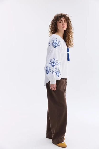 Ukrainian Embroidered Blouse for Women in 100% Cotton Batiste | Zirka Vyshyvanka Shirt with Traditional Embroidery | Made in Ukraine